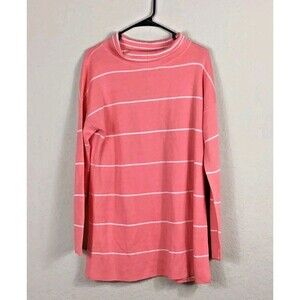 J Jill Reversible Sweater Womens Med Grapefruit Cowl Neck Striped Long Sleeve